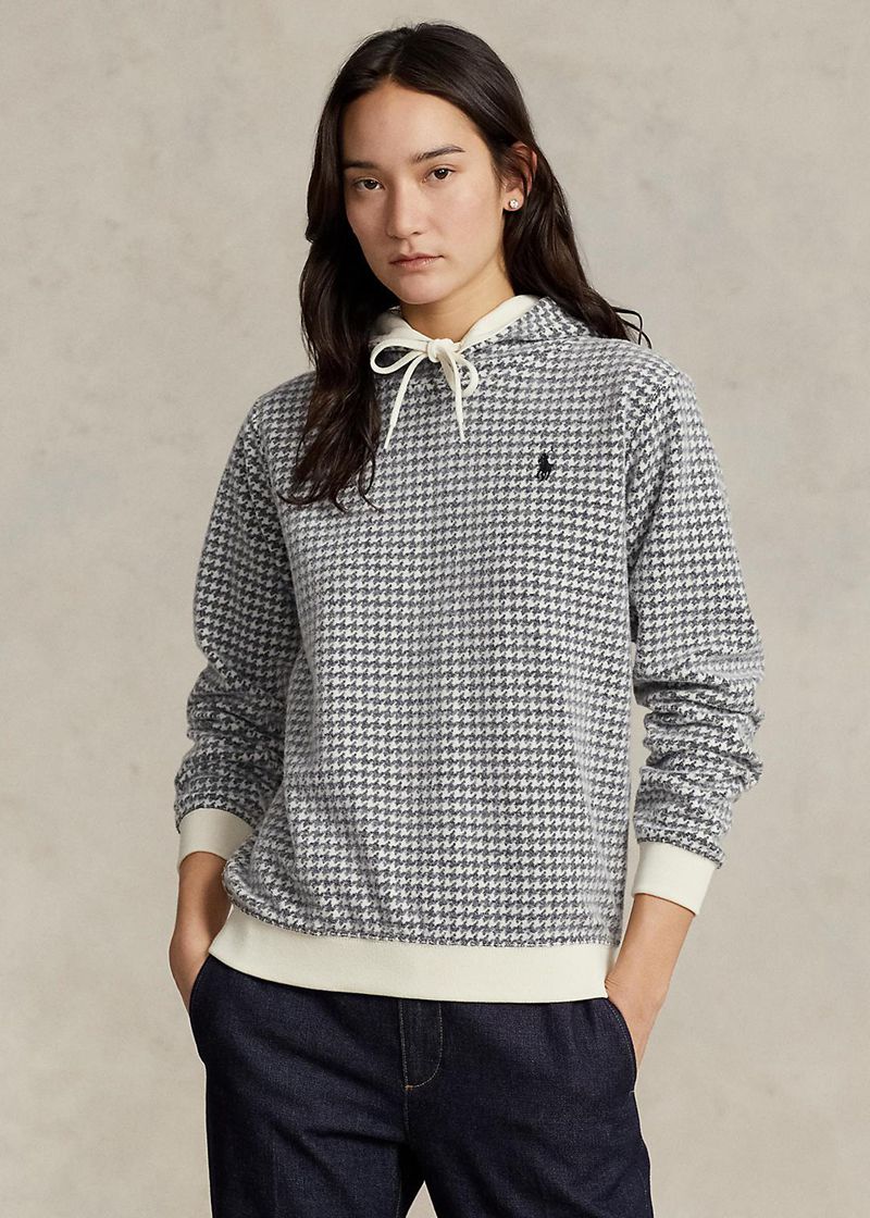 Bluza Z Kapturem Polo Ralph Lauren Damska Czarne Houndstooth-Motif Fleece 014796-QXE